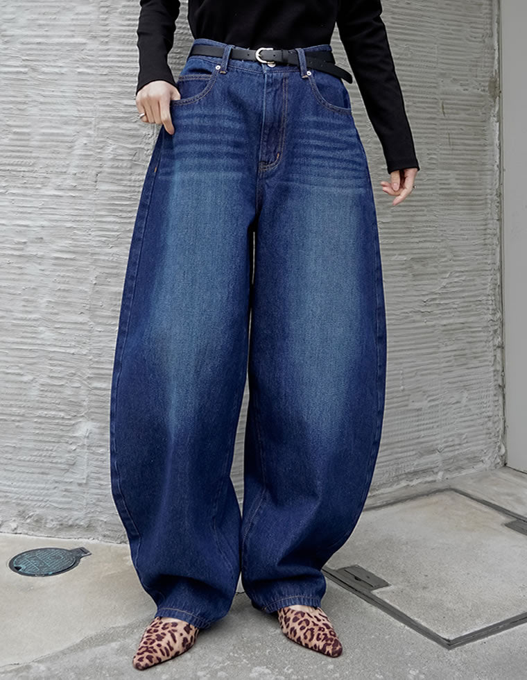 コットンブレンドバルーンワイドデニムパンツ
