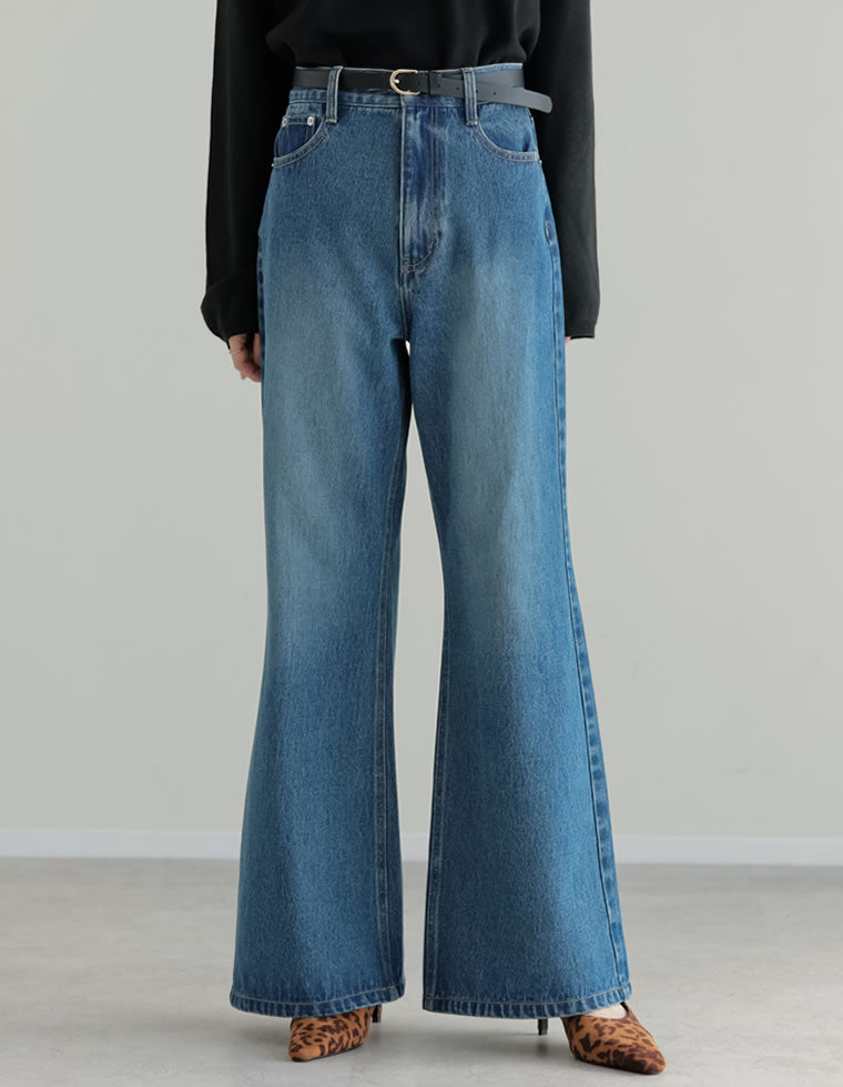 コットンブレンドセミフレアデニムパンツ