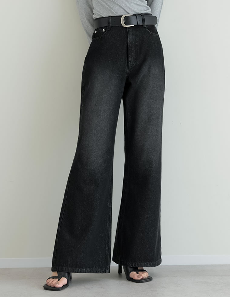 コットンブレンドセミフレアデニムパンツ