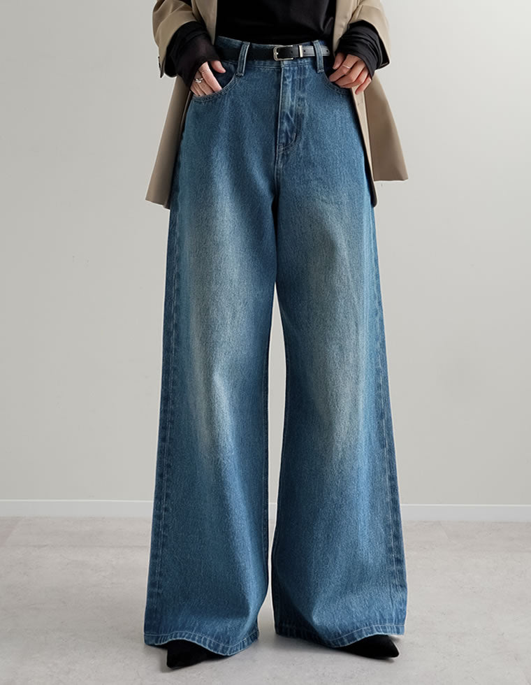 コットンデニムバギーパンツ