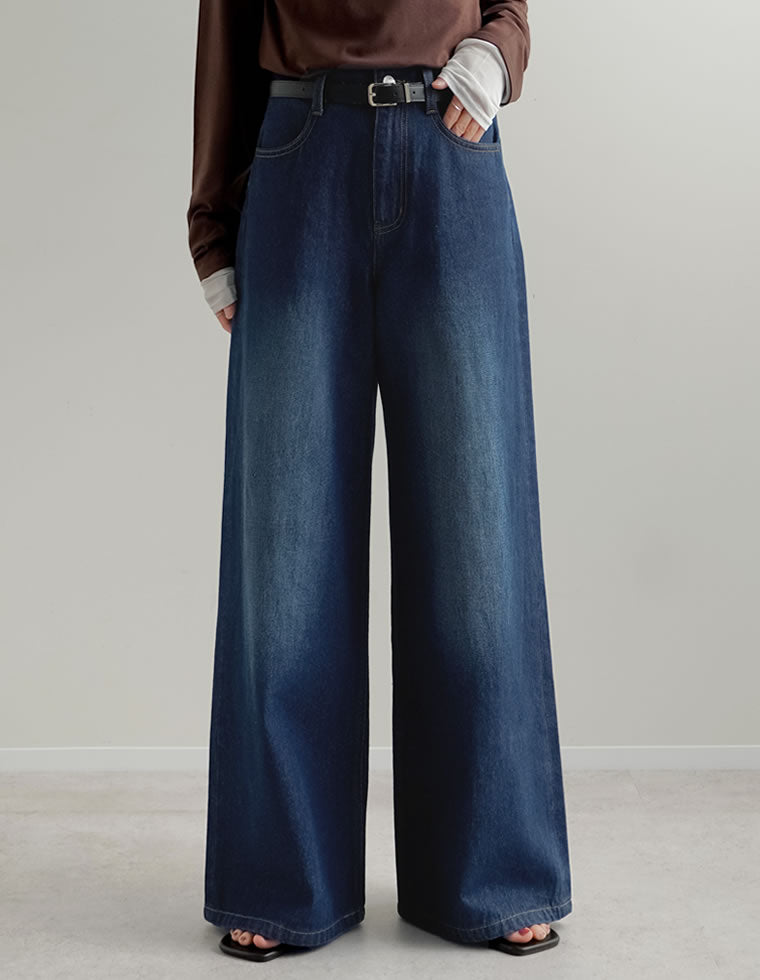 コットンデニムバギーパンツ