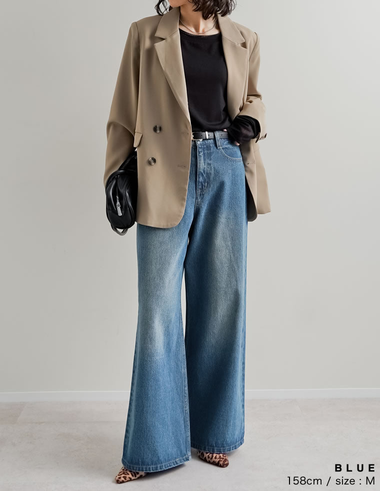 コットンデニムバギーパンツ