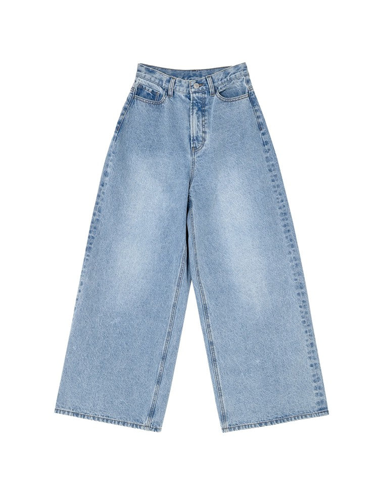 コットンブレンドルーズフィットバギーデニムパンツ