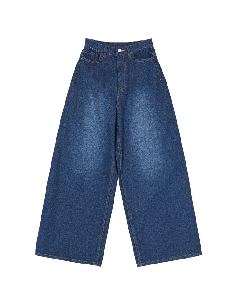 コットンブレンドルーズフィットバギーデニムパンツ