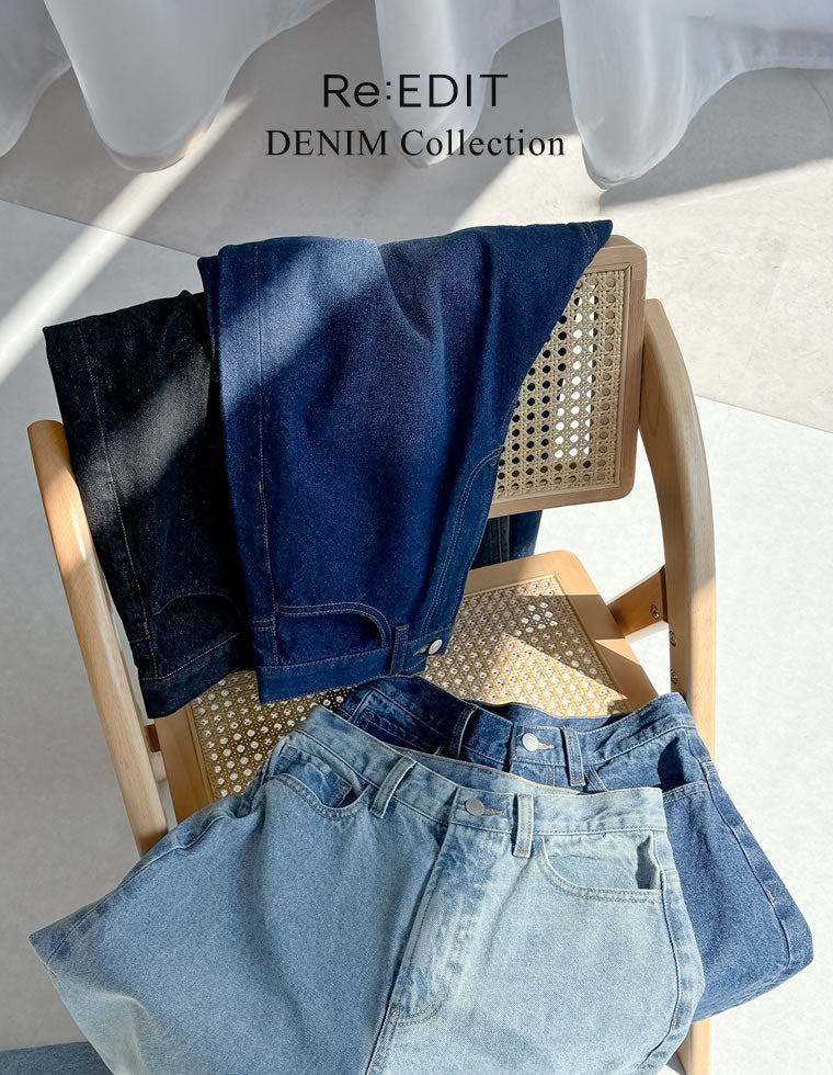 コットンブレンドルーズフィットバギーデニムパンツ