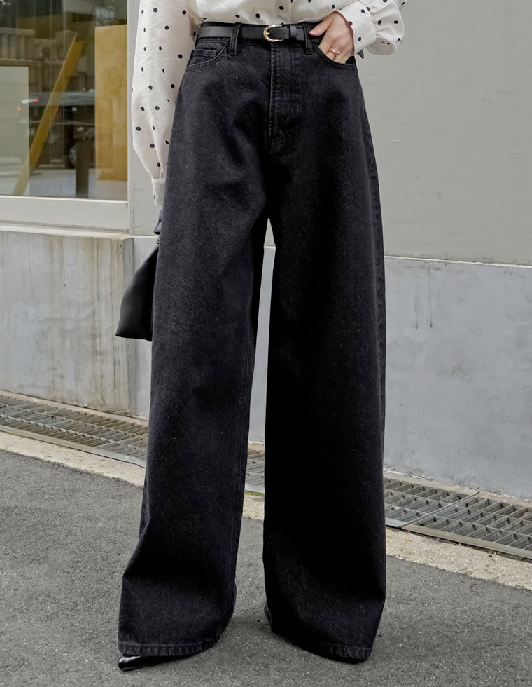 コットンブレンドルーズフィットバギーデニムパンツ